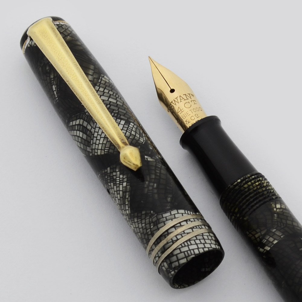 Mabie Todd (USA) Swan Stenograph Fountain Pen - Black & Silver